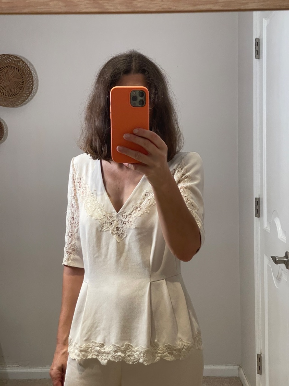Rebecca Taylor lace formal ivory short sleeve top women 10